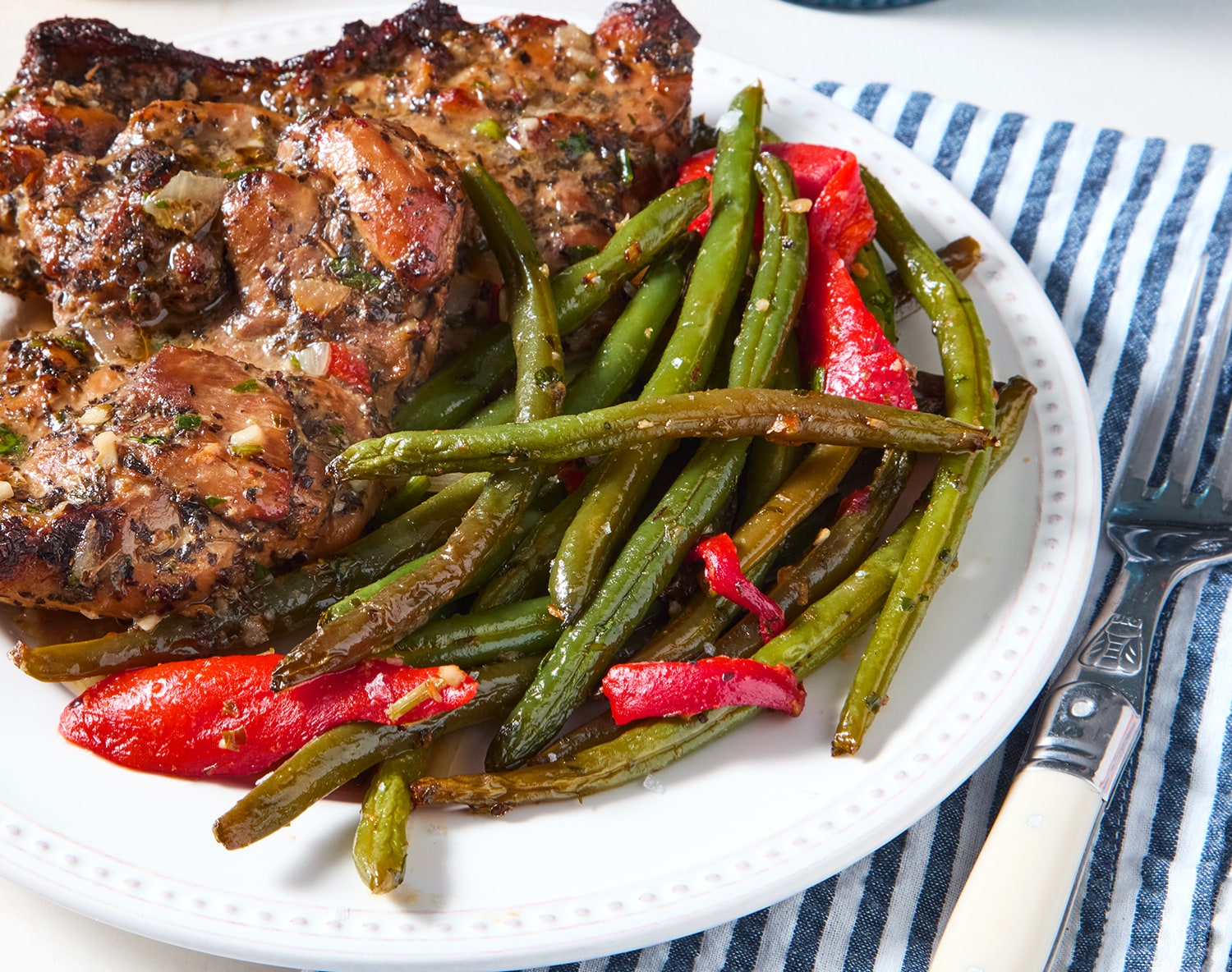 FreshDirect Oregano Chicken with Greens Beans and Roasted Peppers