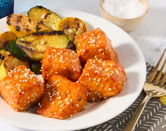 FreshDirect Gochujang Salmon with Grilled Zucchini and Yellow Squash