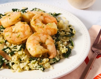 FreshDirect Hawaiian Style Garlic Butter Shrimp with Spinach-Coconut Rice