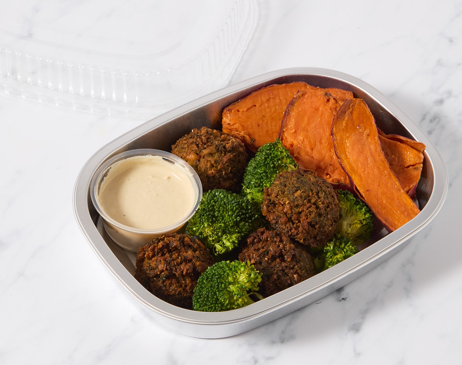 FreshDirect Green Falafel with Lemon Tahini and Roasted Sweet Potatoes, image 2 of 2 slides