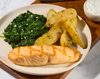FreshDirect Salmon with Potatoes, Spinach & Tzatziki, Single Serving Meal
