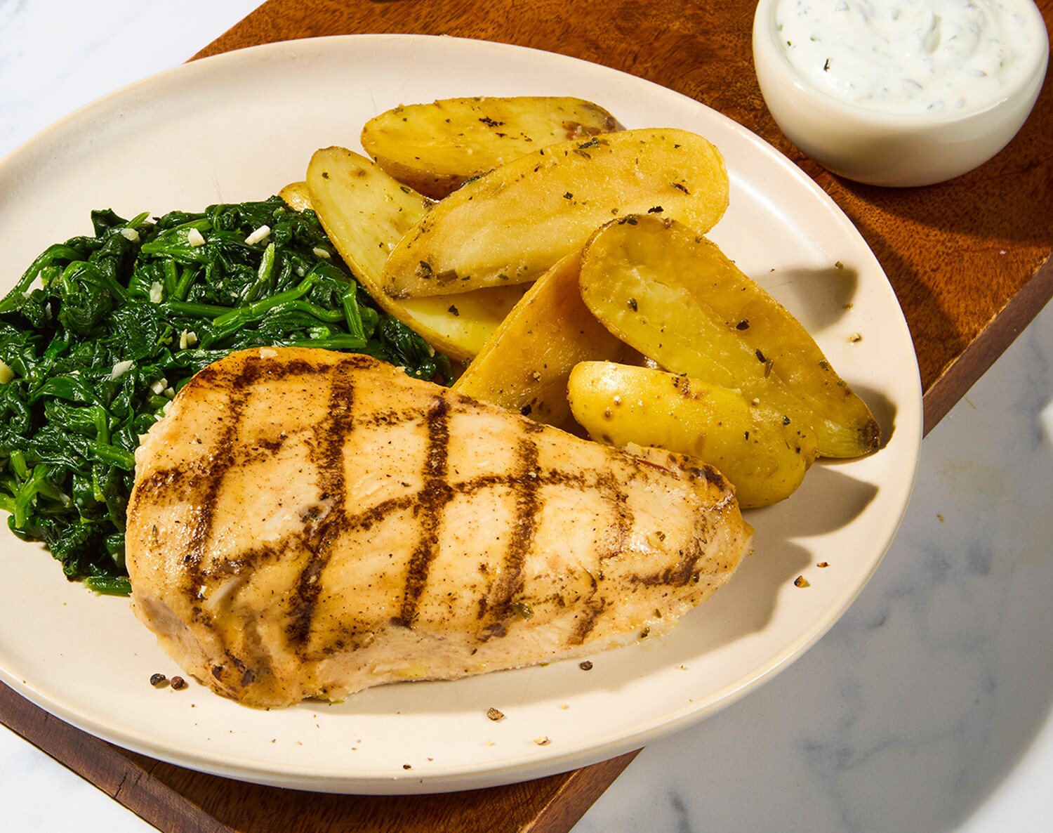 FreshDirect Chicken with Potatoes, Spinach & Tzatziki, Single Serving Meal, image 1 of 2 slides