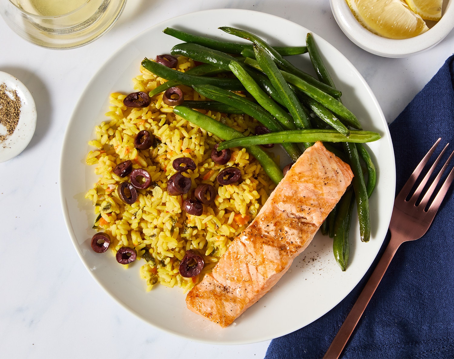 FreshDirect Salmon with Olives and Saffron Rice, Single Serving Meal, image 2 of 2 slides