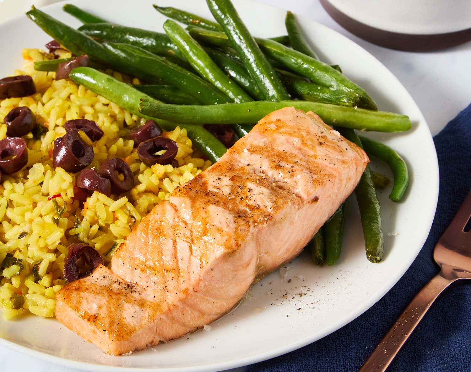 FreshDirect Salmon with Olives and Saffron Rice, Single Serving Meal, image 1 of 2 slides