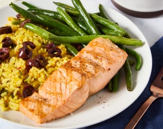 FreshDirect Salmon with Olives and Saffron Rice, Single Serving Meal