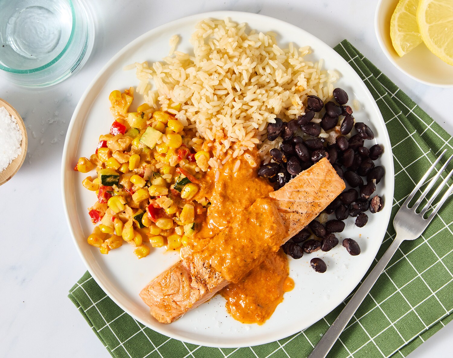 FreshDirect Chipotle Salmon with Vegetable Esquites and Rice & Beans, Single Serving Meal, image 2 of 2 slides