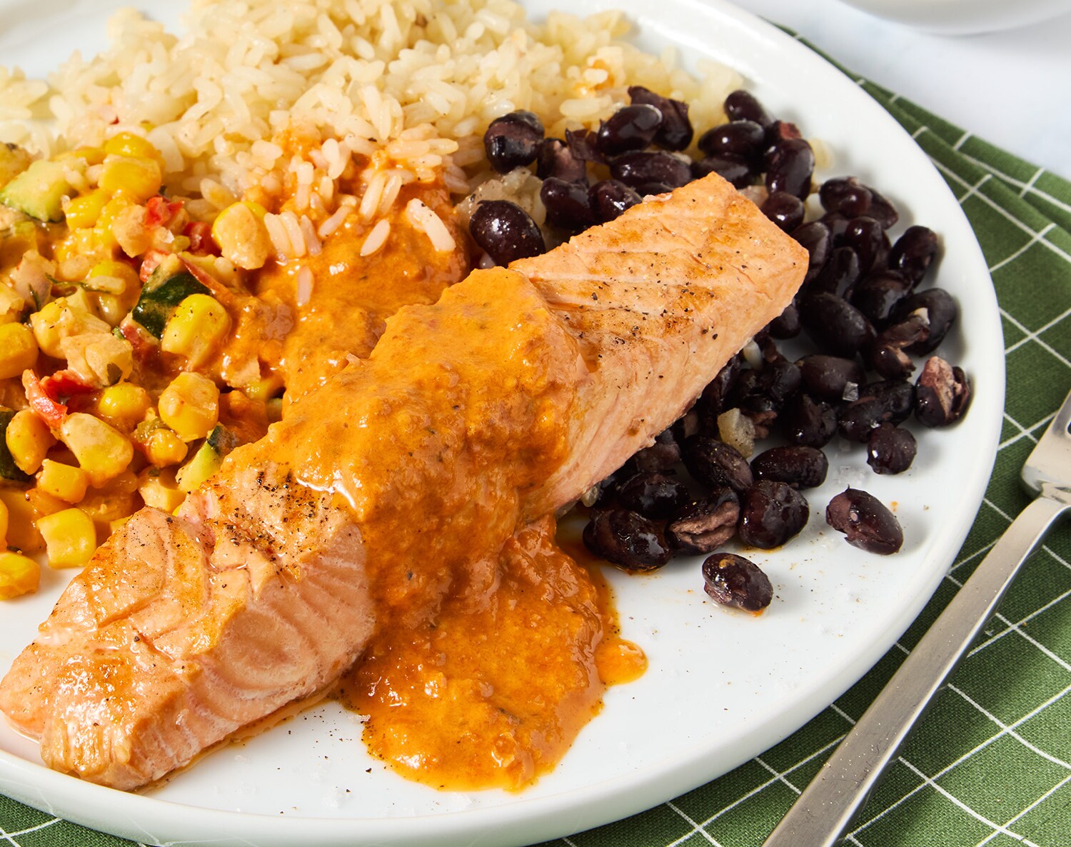 FreshDirect Chipotle Salmon with Vegetable Esquites and Rice & Beans, Single Serving Meal, image 1 of 2 slides