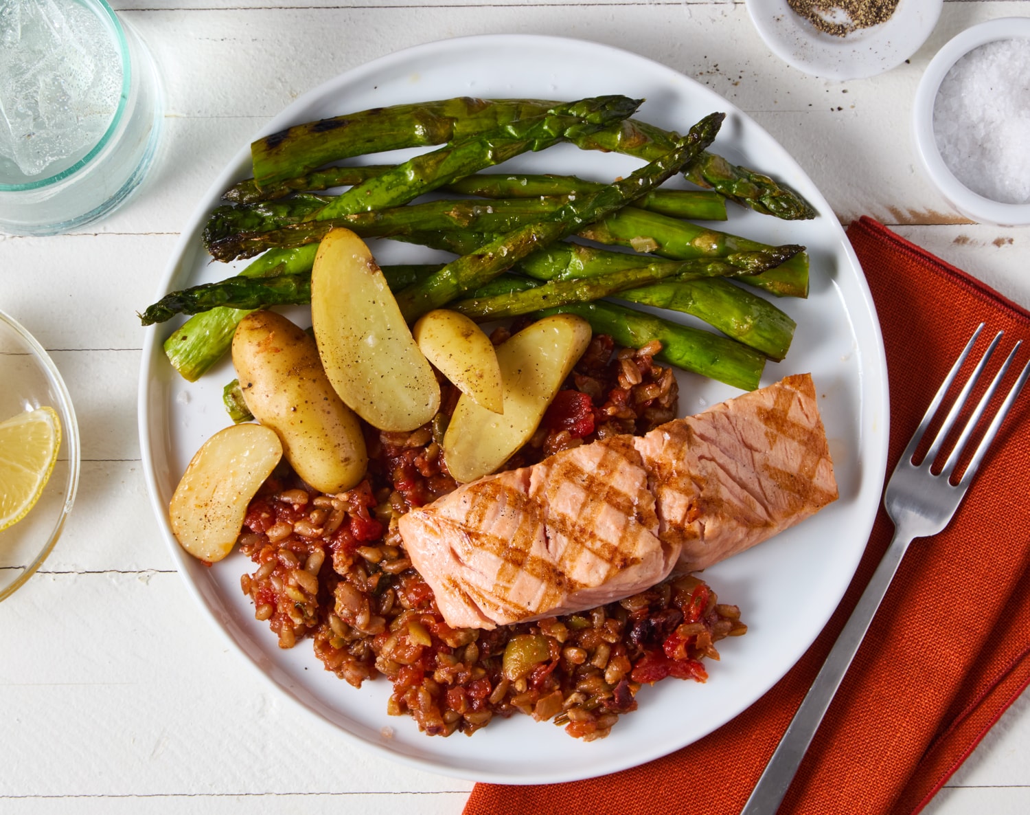 FreshDirect Salmon with Salsa Rossa, Asparagus and Farro, Single Serving Meal, image 2 of 2 slides
