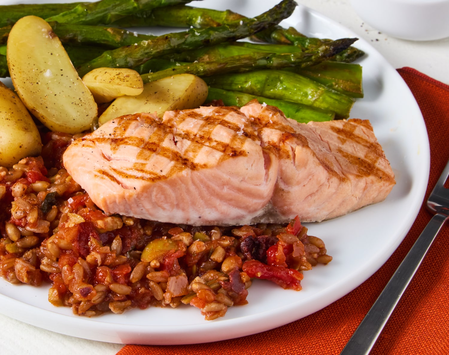FreshDirect Salmon with Salsa Rossa, Asparagus and Farro, Single Serving Meal