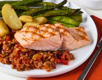 FreshDirect Salmon with Salsa Rossa, Asparagus and Farro, Single Serving Meal