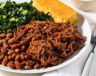 FreshDirect BBQ Beef Brisket with Baked Beans, Kale & Cornbread, Single Serving Meal
