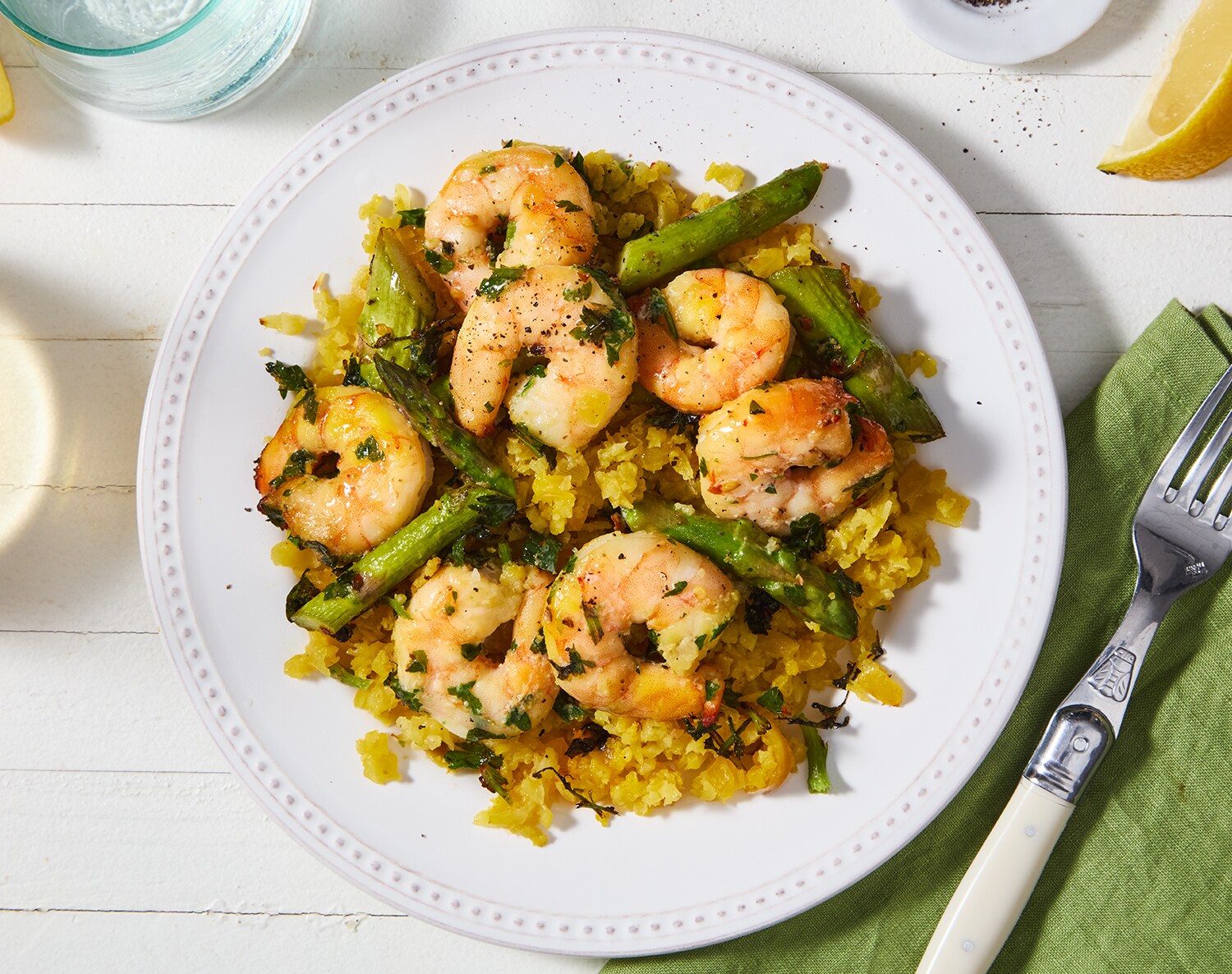 FreshDirect Lemon Herb Shrimp with Cauliflower Rice and Asparagus, Single Serving Meal, image 2 of 2 slides