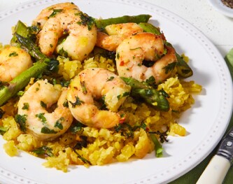 FreshDirect Lemon Herb Shrimp with Cauliflower "Rice" and Asparagus, Single Serving Meal
