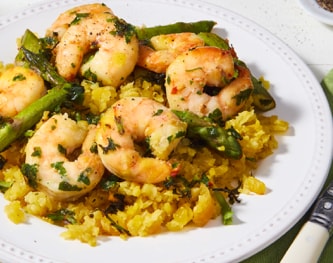 FreshDirect Lemon Herb Shrimp with Cauliflower "Rice" and Asparagus, Single Serving Meal