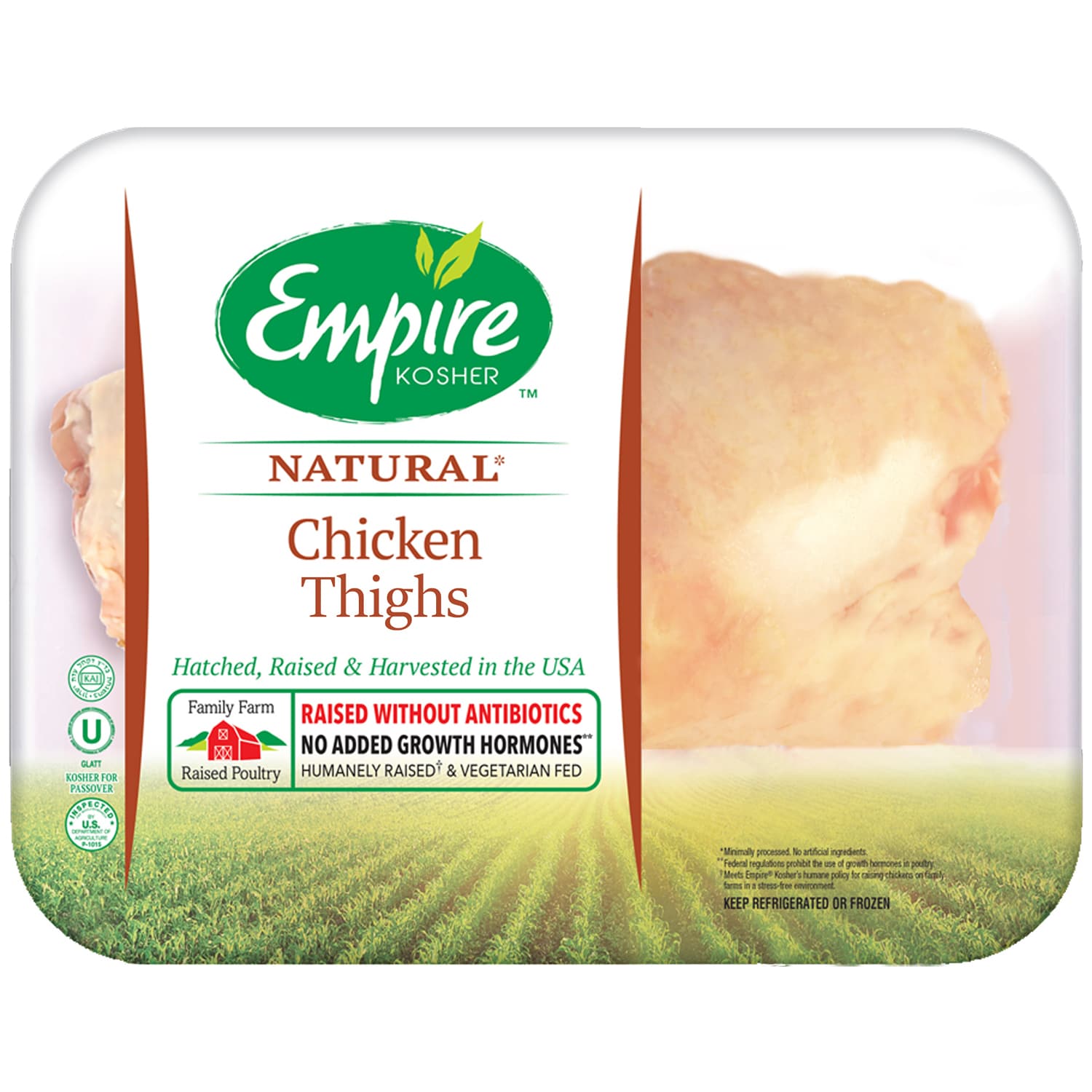 Empire Kosher Bone-In Chicken Thighs with Back Portions, Raised w/o Antibiotics