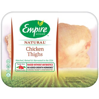 Empire Kosher Bone-In Chicken Thighs with Back Portions, Raised w/o Antibiotics