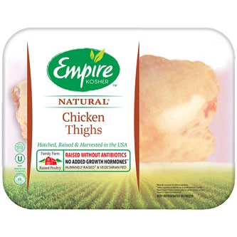 Empire Kosher Bone-In Chicken Thighs with Back Portions, Raised w/o Antibiotics