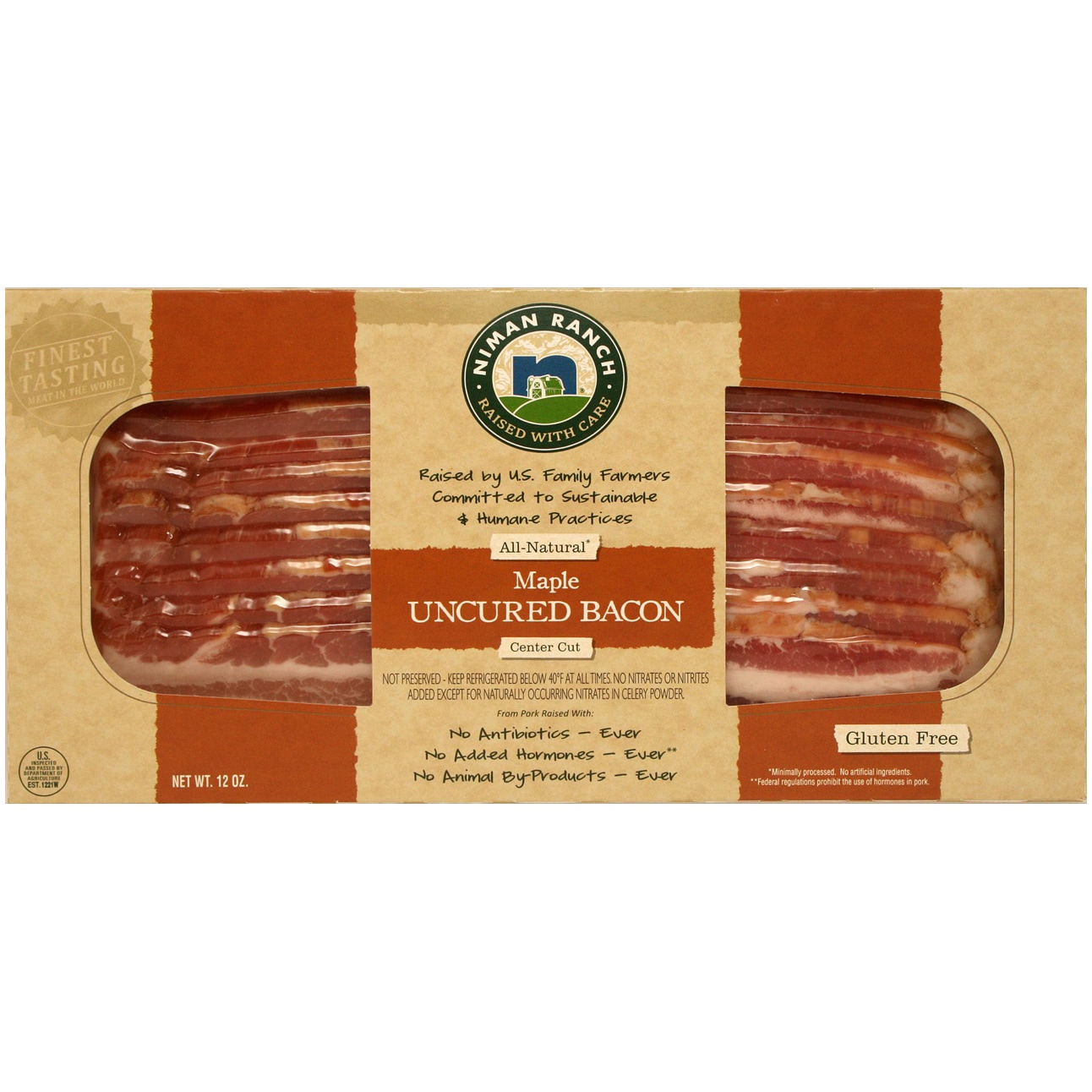 Niman Ranch All-Natural Center Cut Uncured Bacon, Maple