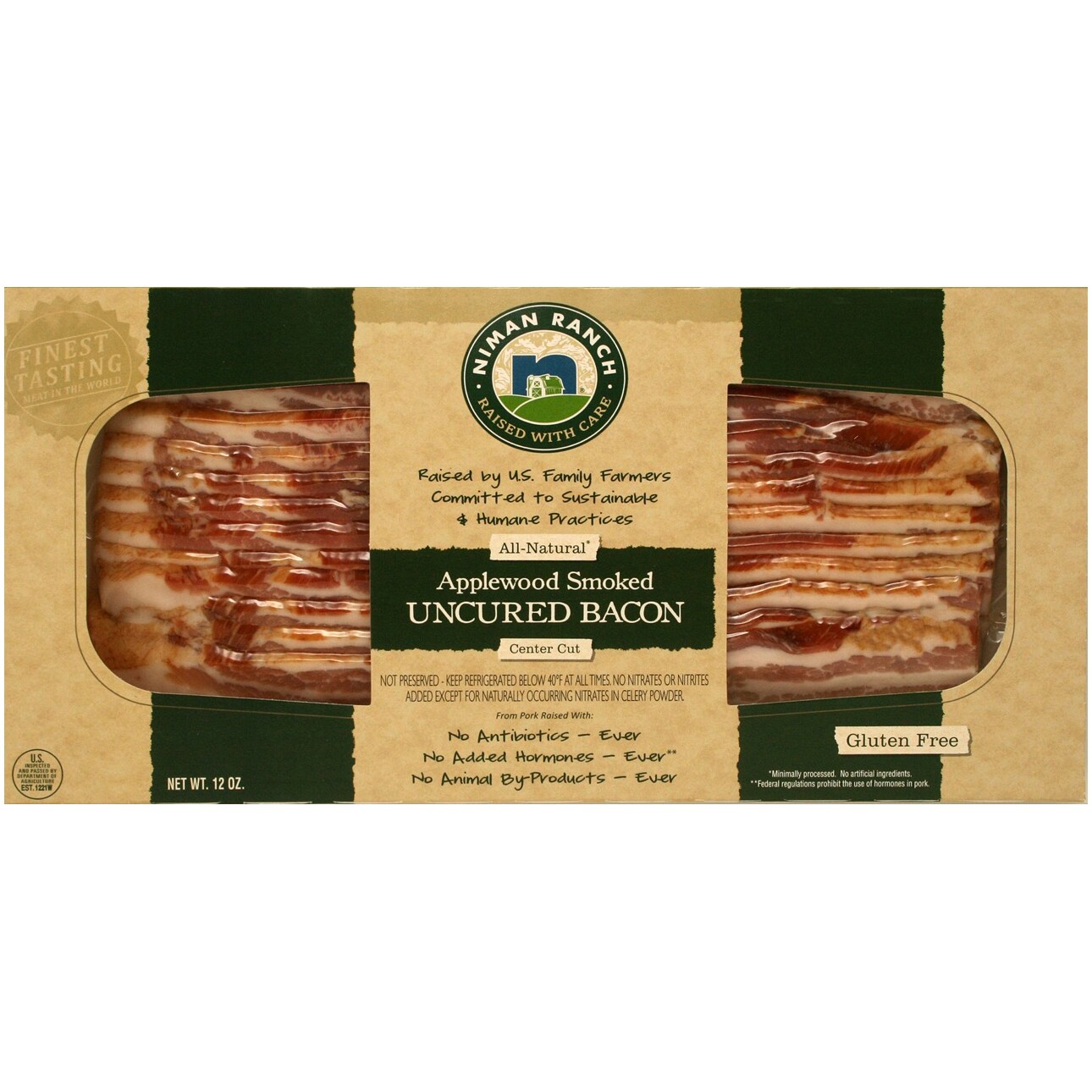 Niman Ranch All-Natural Center Cut Uncured Bacon, Applewood Smoked