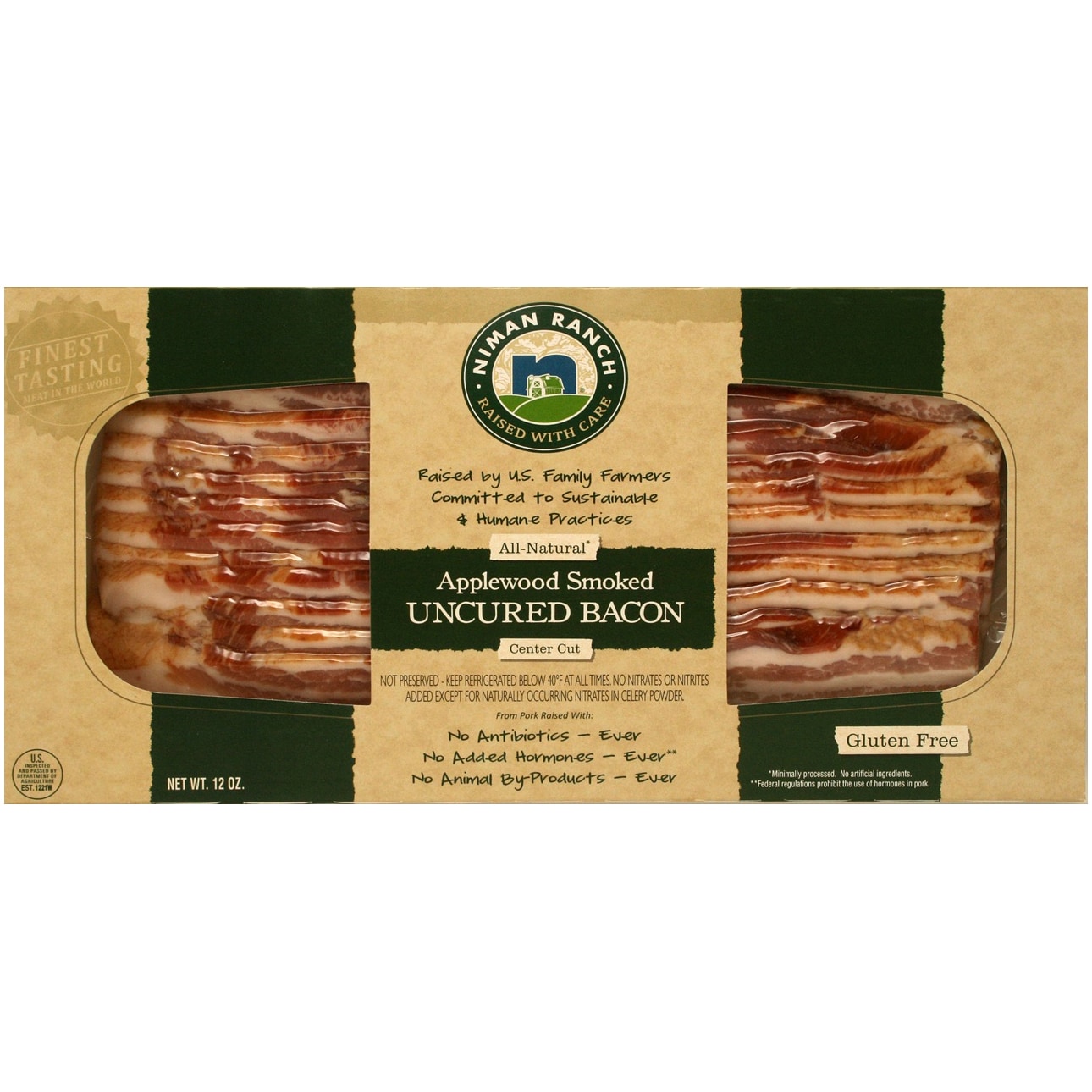 Niman Ranch All-Natural Center Cut Uncured Bacon, Applewood Smoked
