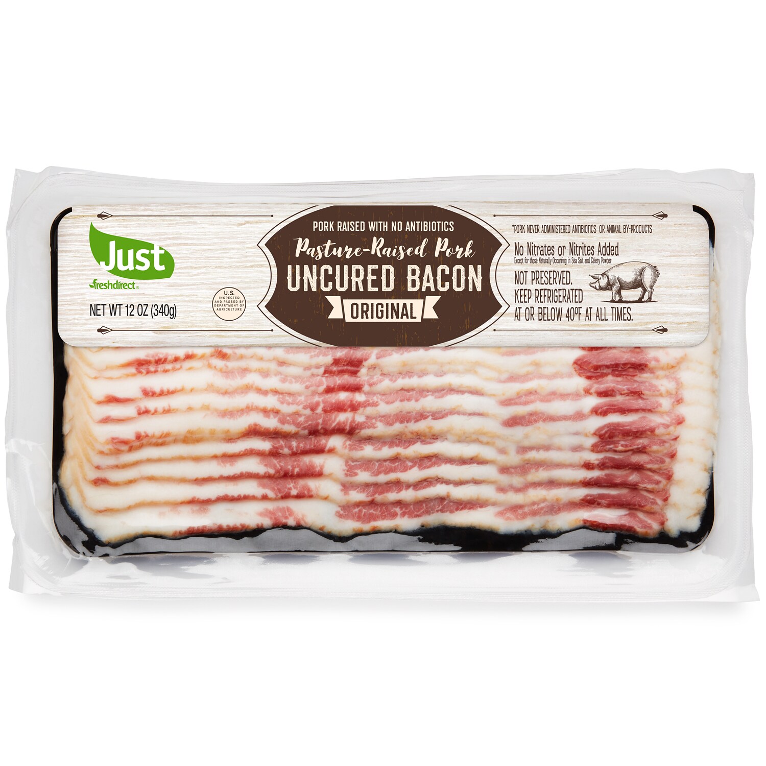 Just FreshDirect Pasture-Raised Heritage Uncured Bacon, Non-GMO, Raised w/o Antibiotics