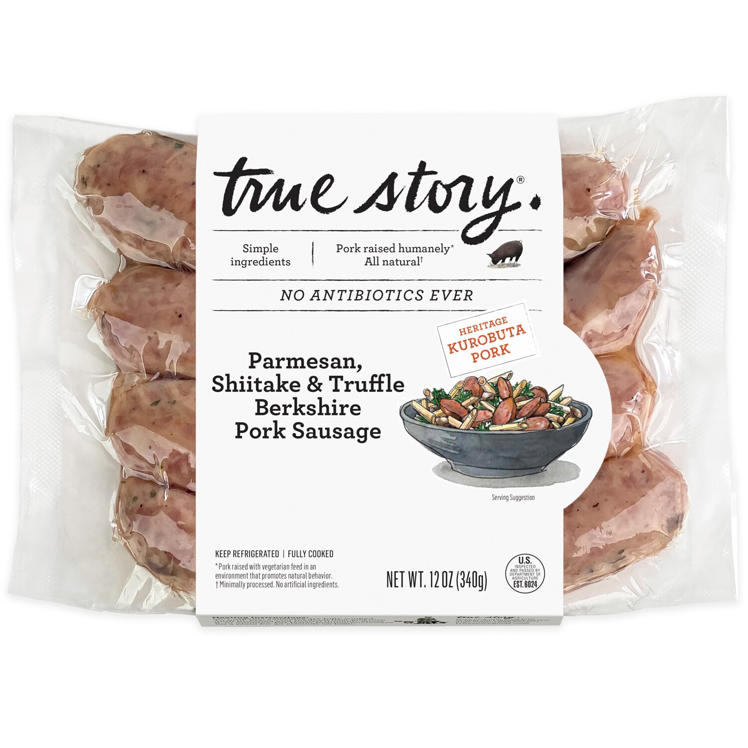 True Story Foods Parmesan, Shiitake & Truffle Berkshire Pork Sausage, Raised w/o Antibiotics