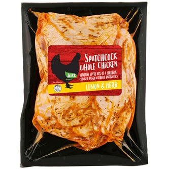 Just FreshDirect Lemon Herb Spatchcock Chicken, Raised w/o Antibiotics, Uncooked