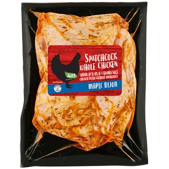 Just FreshDirect Maple Dijon Spatchcock Chicken, Raised w/o Antibiotics, Uncooked