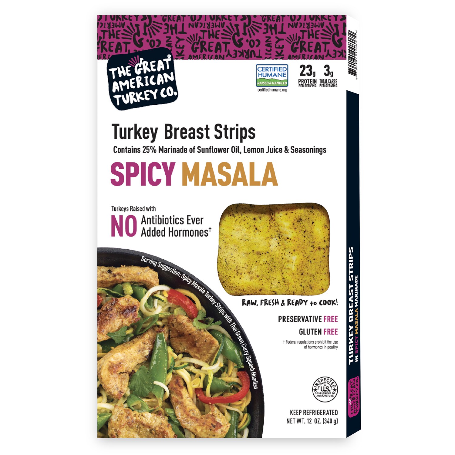The Great American Turkey Co. Spicy Masala Marinated Turkey Breast Strips, Raised w/o Antibiotics, Uncooked