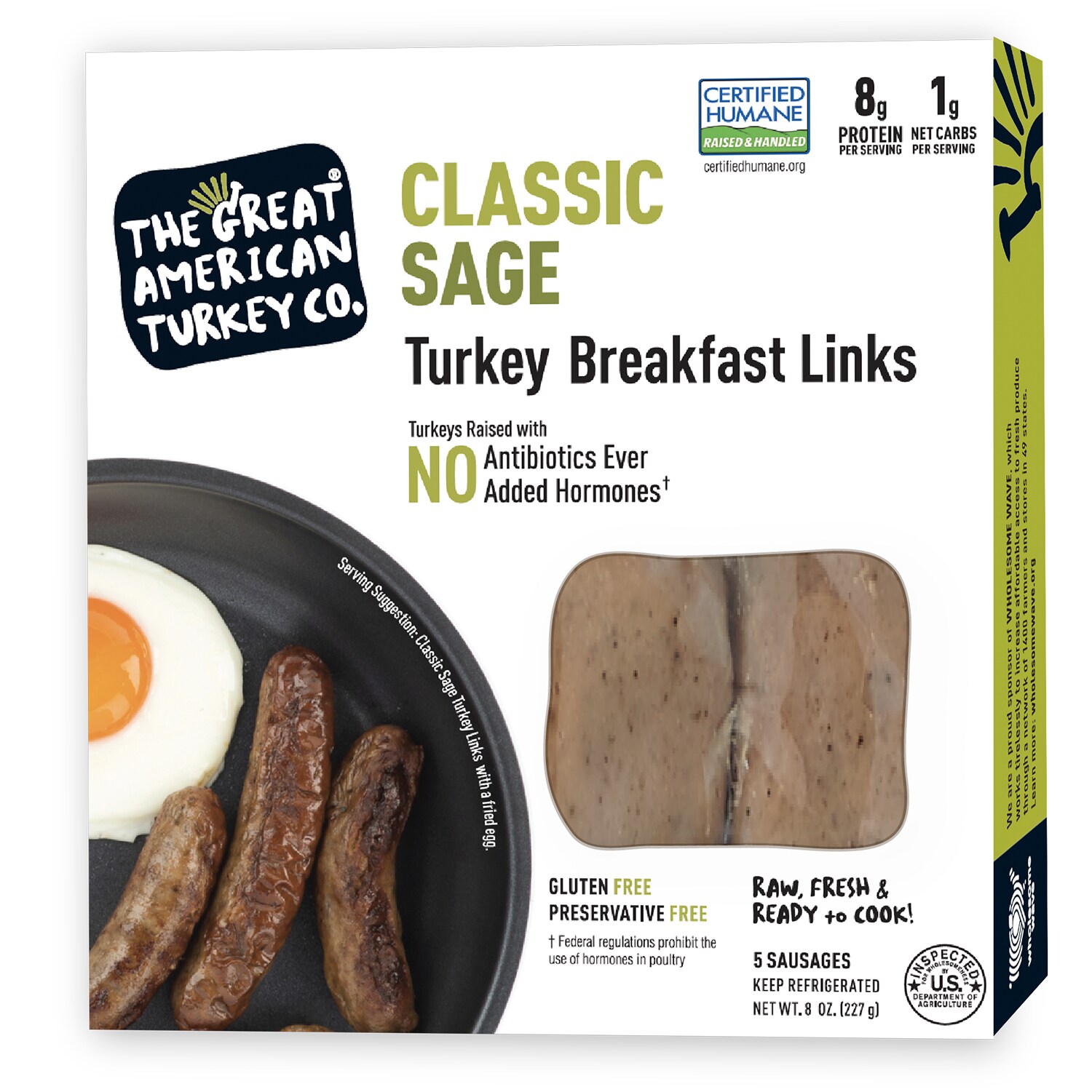 The Great American Turkey Co. Classic Sage Turkey Breakfast Sausage Links, Raised w/o Antibiotics, Uncooked