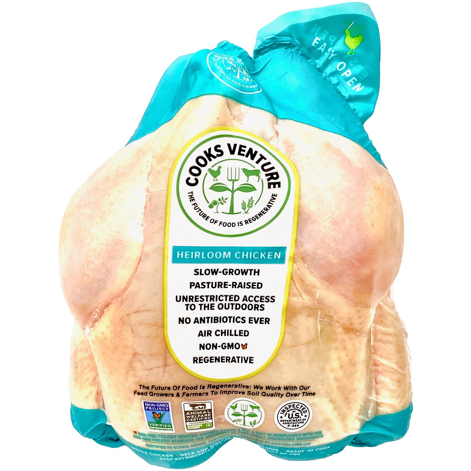 Cooks Venture Pasture-Raised Slow-Growth Whole Chicken, Air-Chilled, Raised w/o Antibiotics