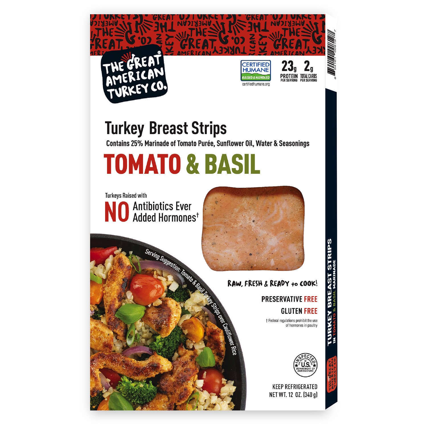 The Great American Turkey Co. Tomato & Basil Marinated Turkey Breast Strips, Raised w/o Antibiotics, Uncooked