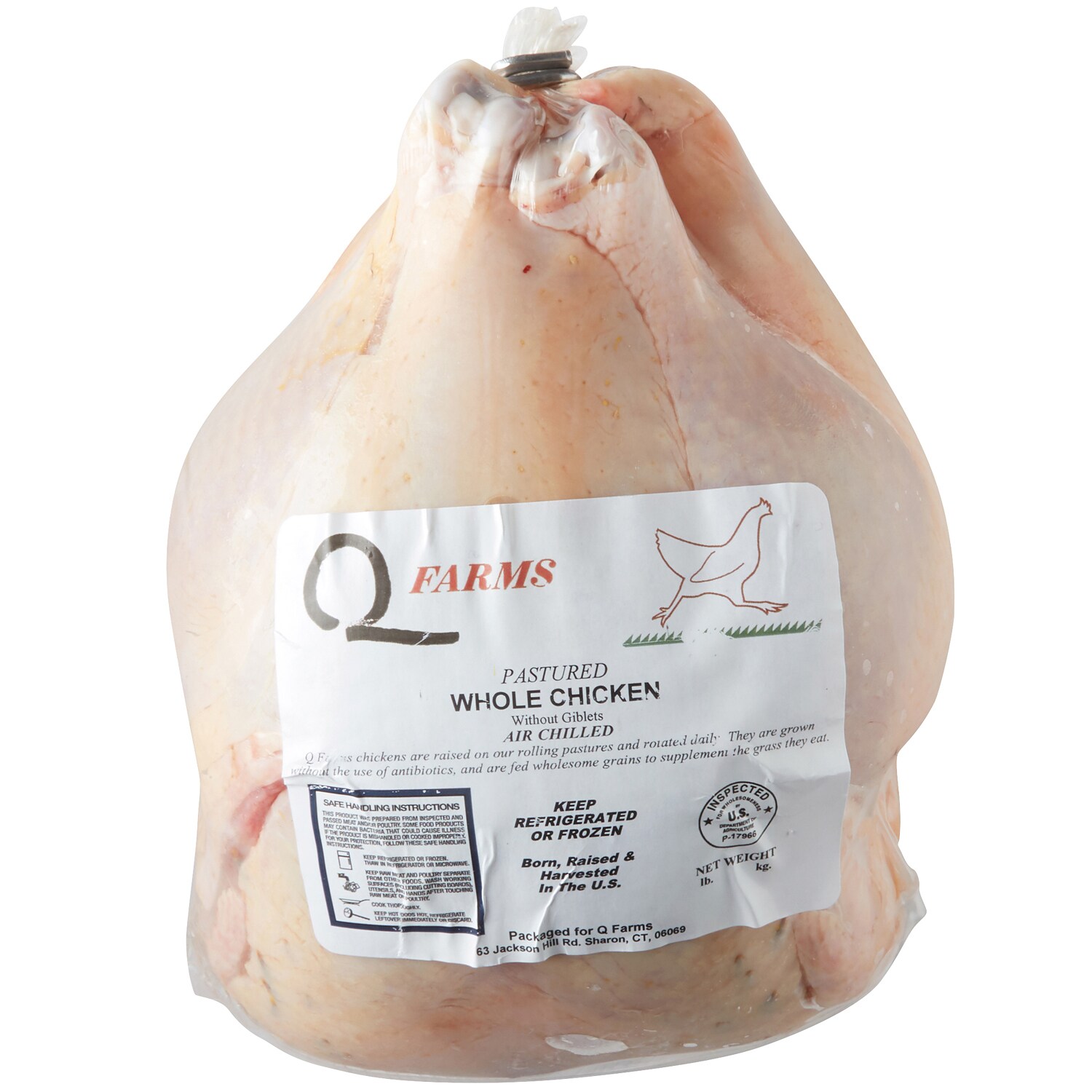 Q Farms Local Frozen Pasture-Raised Slow-Growth Whole Chicken, Air-Chilled, Raised w/o Antibiotics