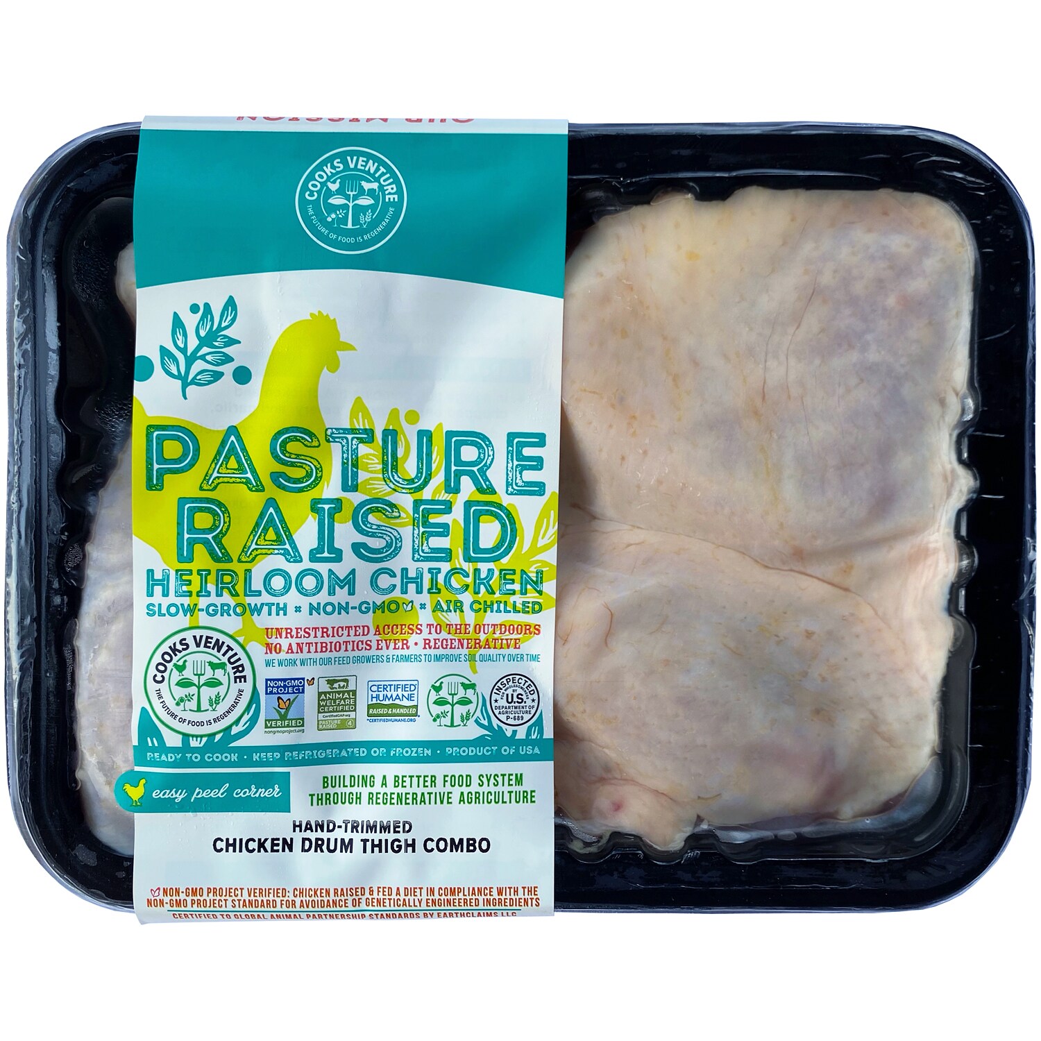 Cooks Venture Pasture-Raised Slow-Growth Chicken Drumsticks & Thighs, Air-Chilled, Raised w/o Antibiotics