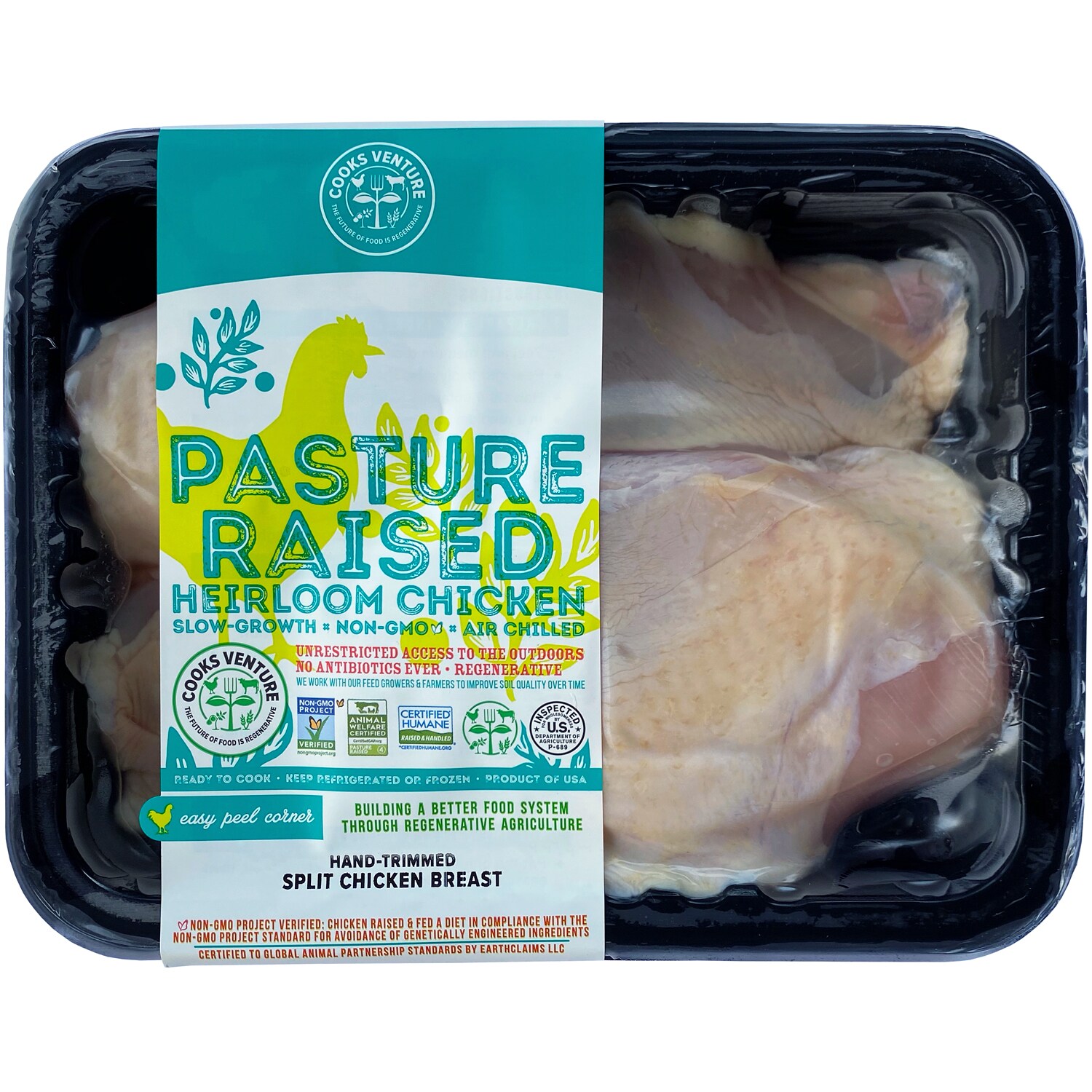 Cooks Venture Pasture-Raised Slow-Growth Bone-In Chicken Breasts, Air-Chilled, Raised w/o Antibiotics