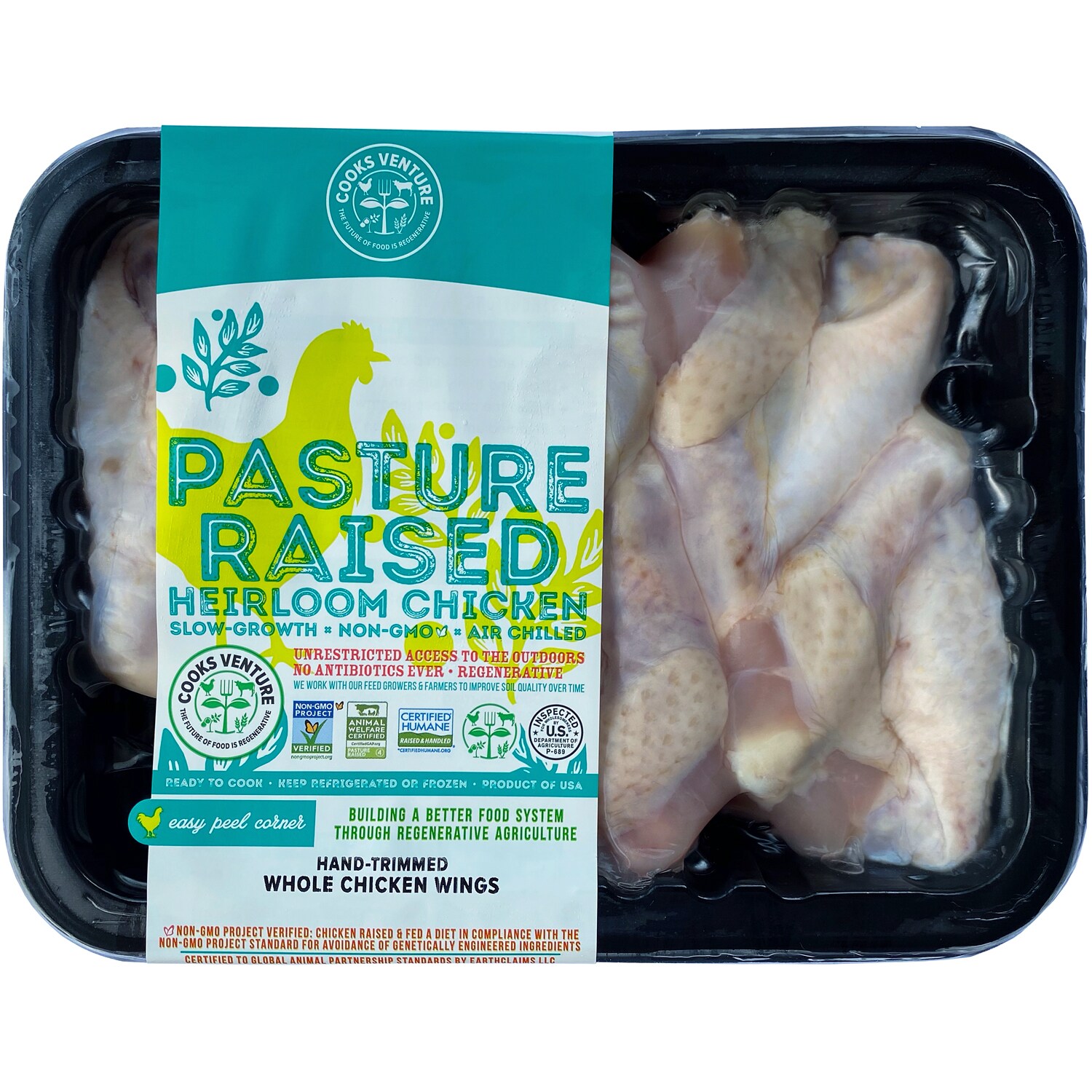 Cooks Venture Pasture-Raised Slow-Growth Whole Chicken Wings, Air-Chilled, Raised w/o Antibiotics