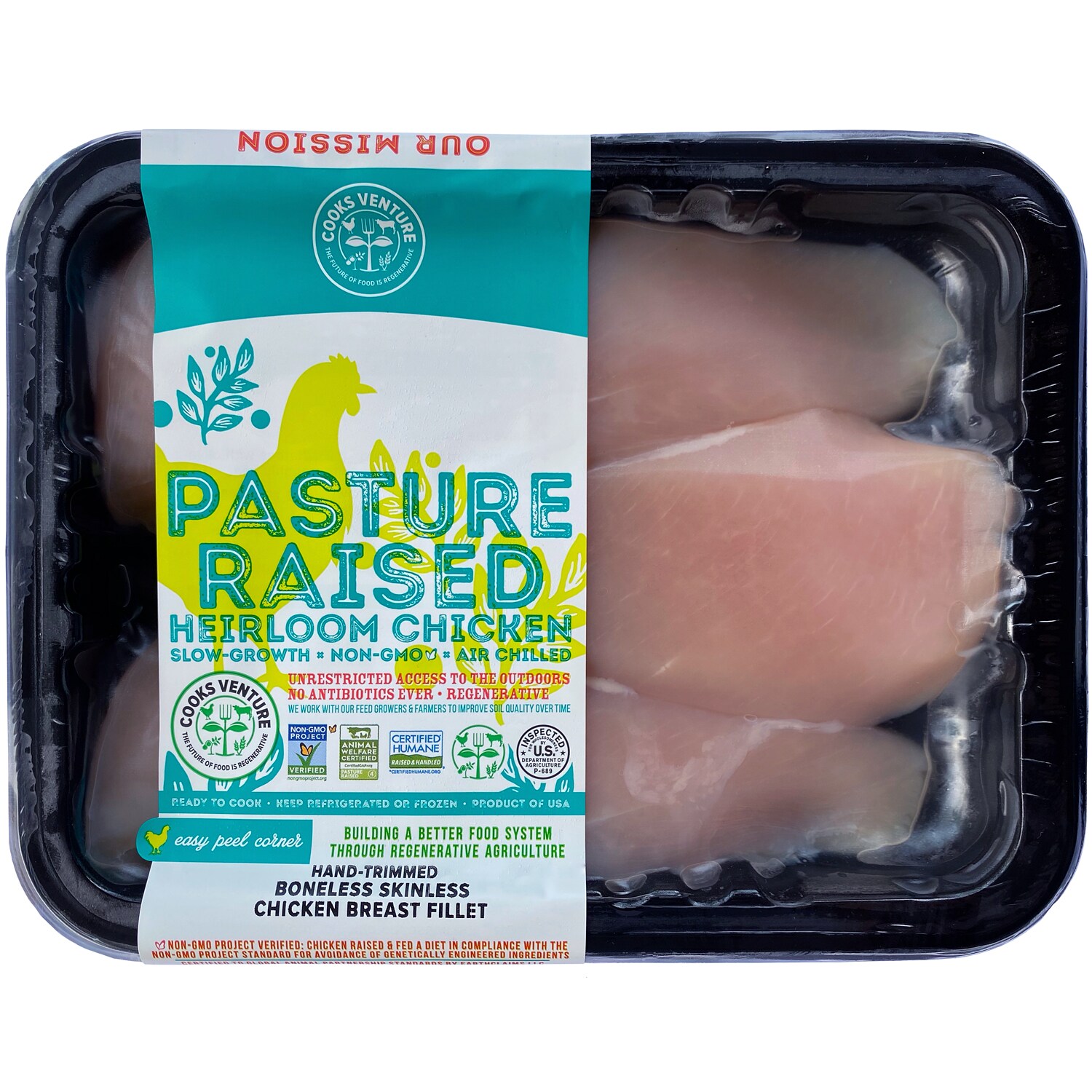 Cooks Venture Pasture-Raised Slow-Growth Boneless Skinless Chicken Breast, Air-Chilled, Raised w/o Antibiotics
