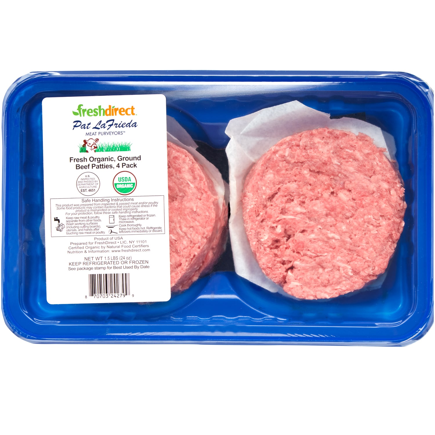 FreshDirect Organic Lean Ground Beef Patties, Fresh