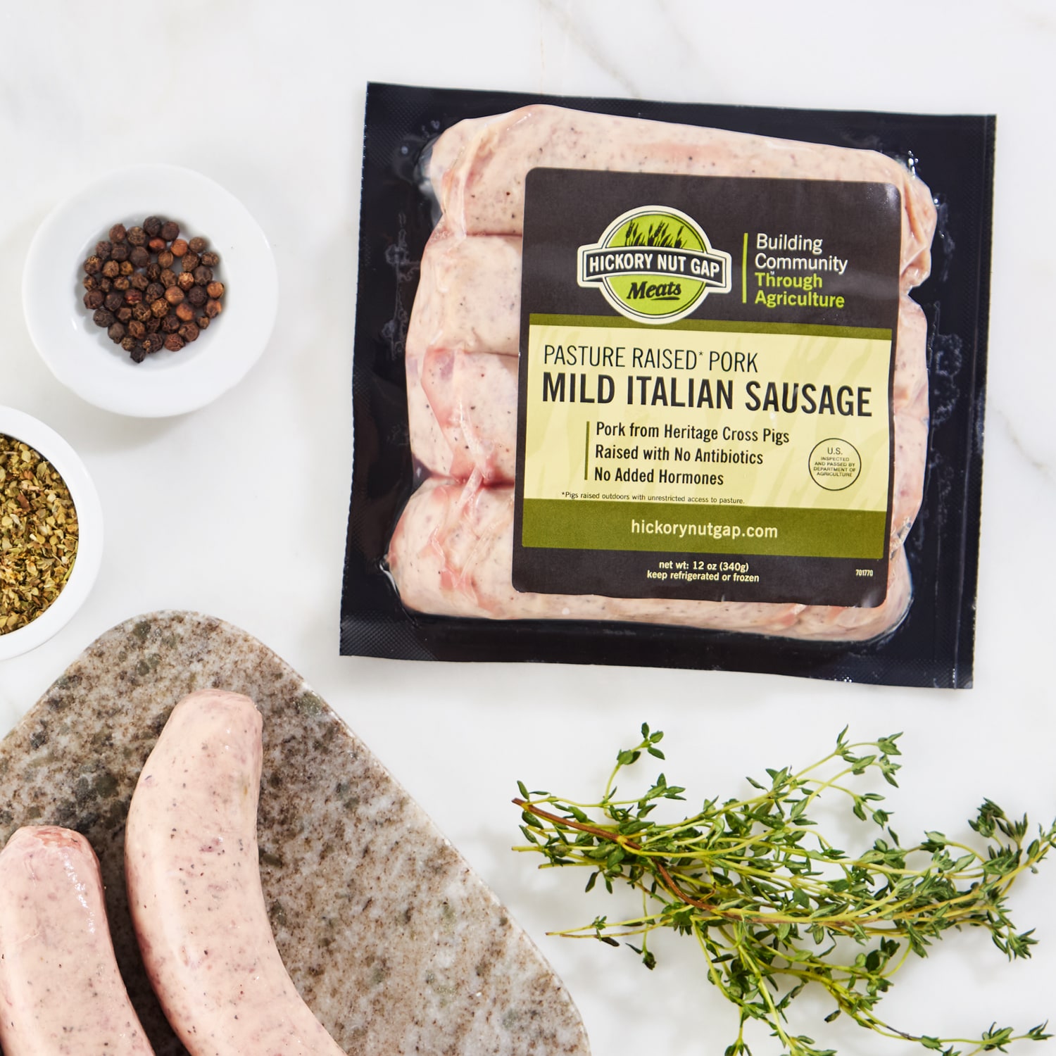Hickory Nut Gap Pasture-Raised Heritage Mild Italian Sausage, Non-GMO, Raised w/o Antibiotics, image 1 of 2 slides