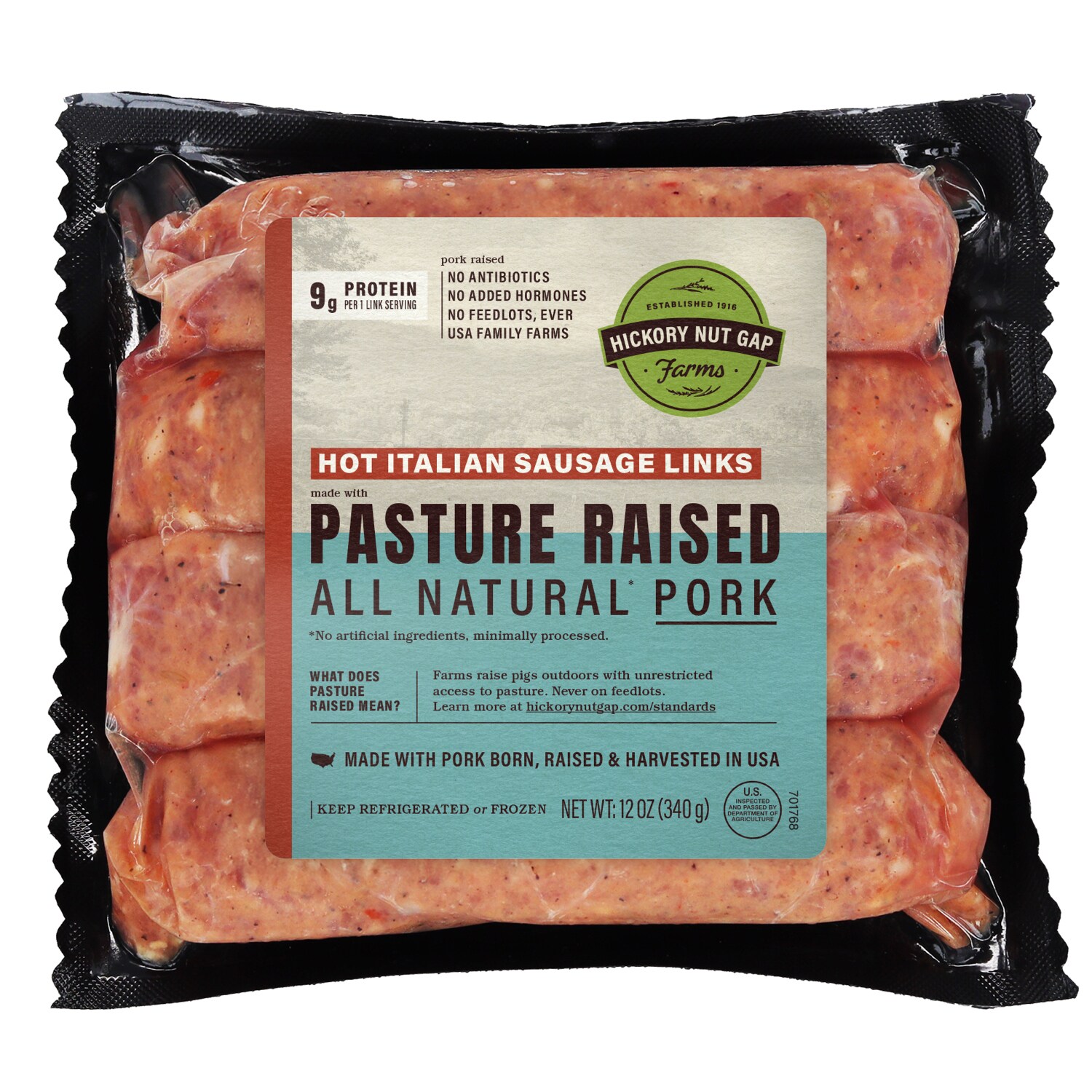 Hickory Nut Gap Pasture-Raised Heritage Hot Italian Sausage, Non-GMO, Raised w/o Antibiotics