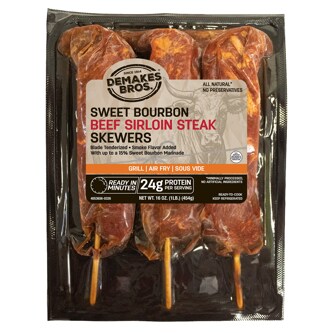 Demakes Bros. Beef Sirloin Steak Skewers, Sweet Bourbon, Frozen