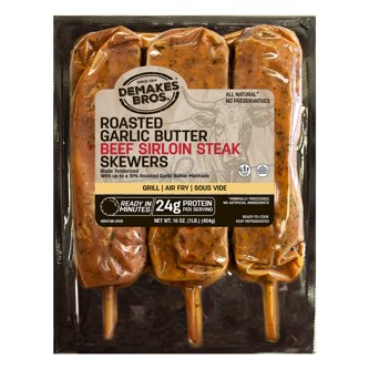 Demakes Bros. Beef Sirloin Steak Skewers, Roasted Garlic Butter, Frozen