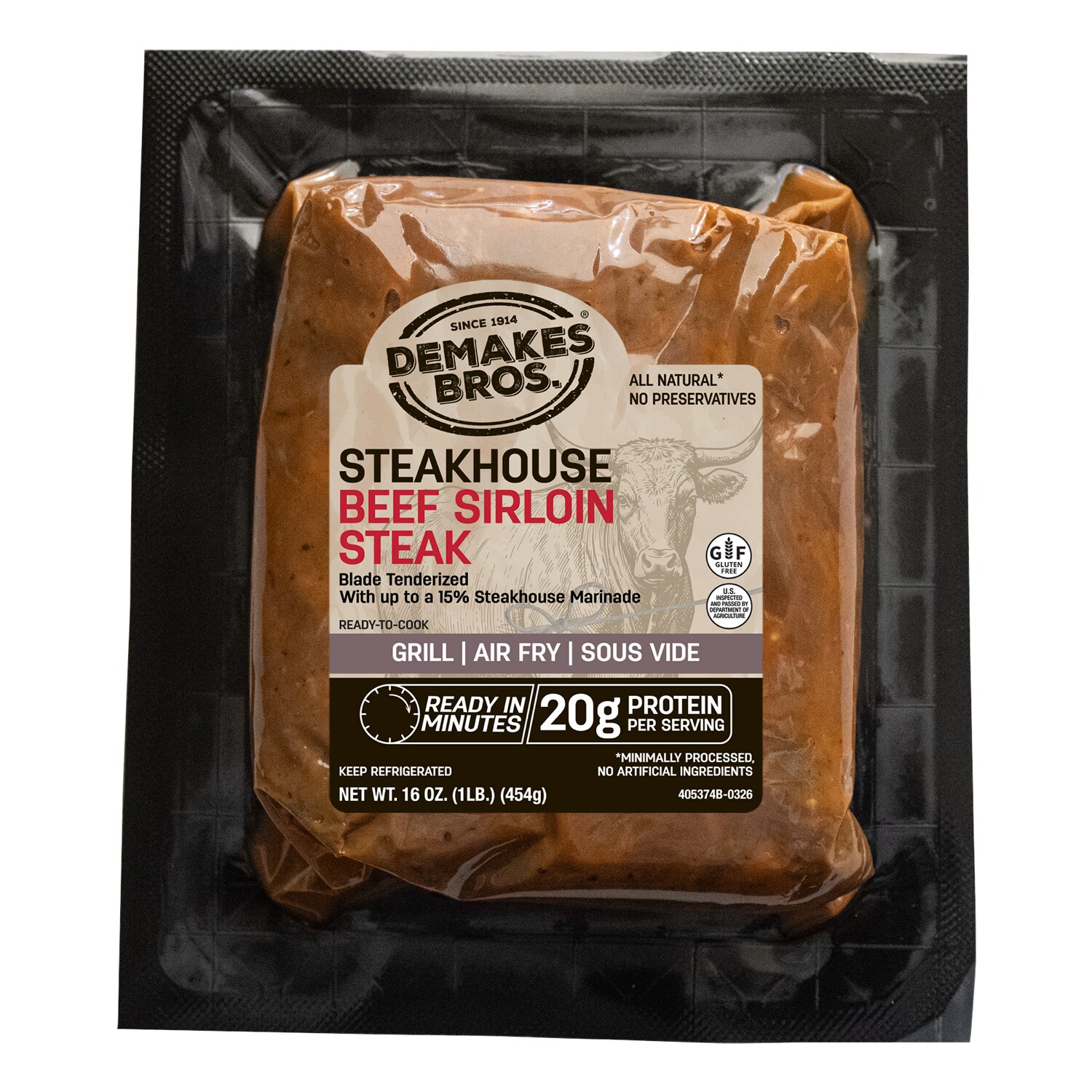 Demakes Bros. Beef Sirloin Steak, Steakhouse, Frozen