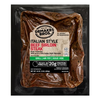 Demakes Bros. Beef Sirloin Steaks, Italian Style, Frozen