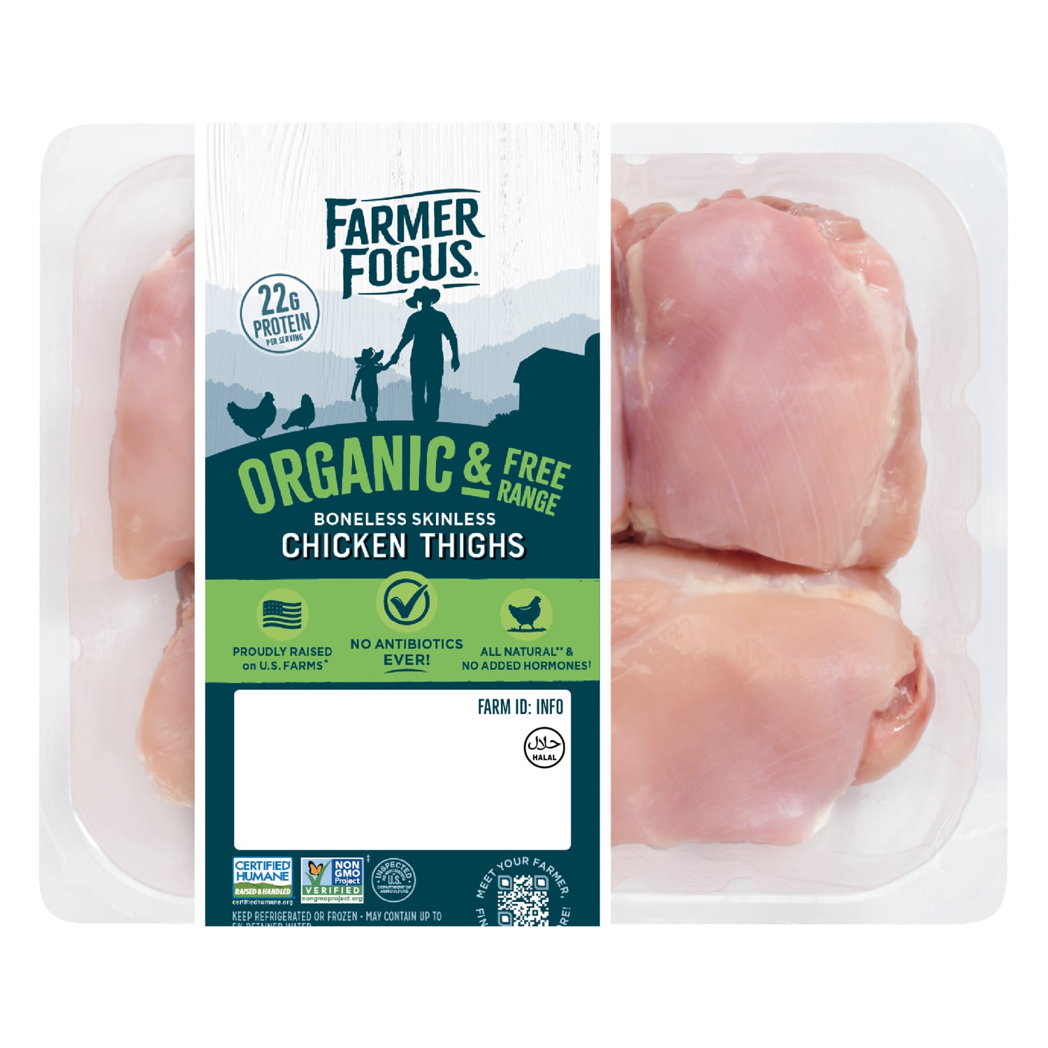 Farmer Focus Organic Boneless Skinless Chicken Thighs, image 1 of 2 slides