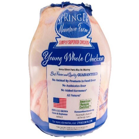 Springer Mountain Farms Whole Chicken, Raised w/o Antibiotics 