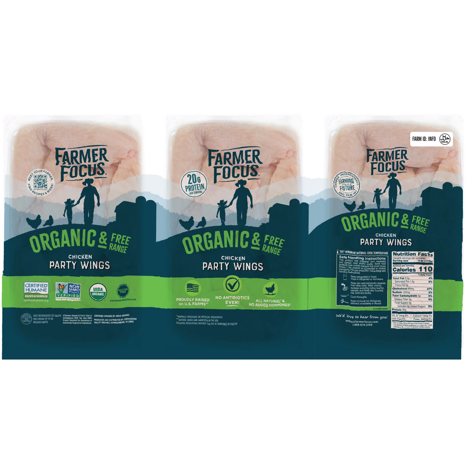 Farmer Focus Organic Chicken Wings, Party Pack, Frozen