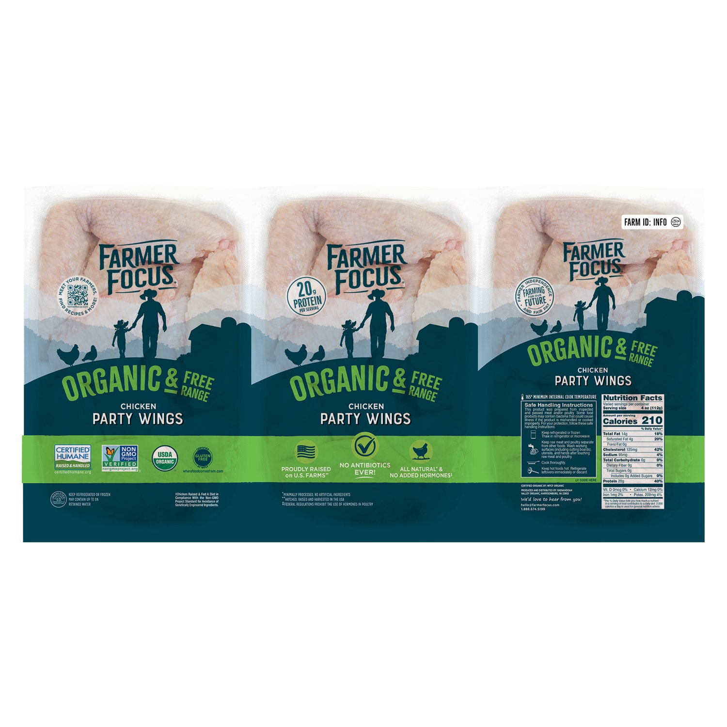 Farmer Focus Organic Chicken Wings, Party Pack, Frozen