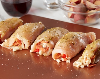 Roasted Red Pepper, Pepperoni & Mozzarella Chicken Rollups