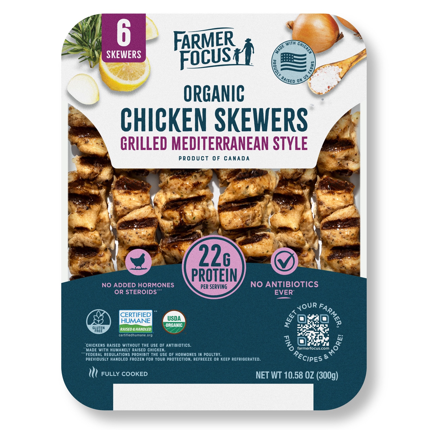 Farmer Focus Organic Grilled Mediterranean Style Chicken Skewers
